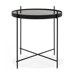 Table d’appoint KOLOS noire avec plateau en verre trempé et structure en métal noir