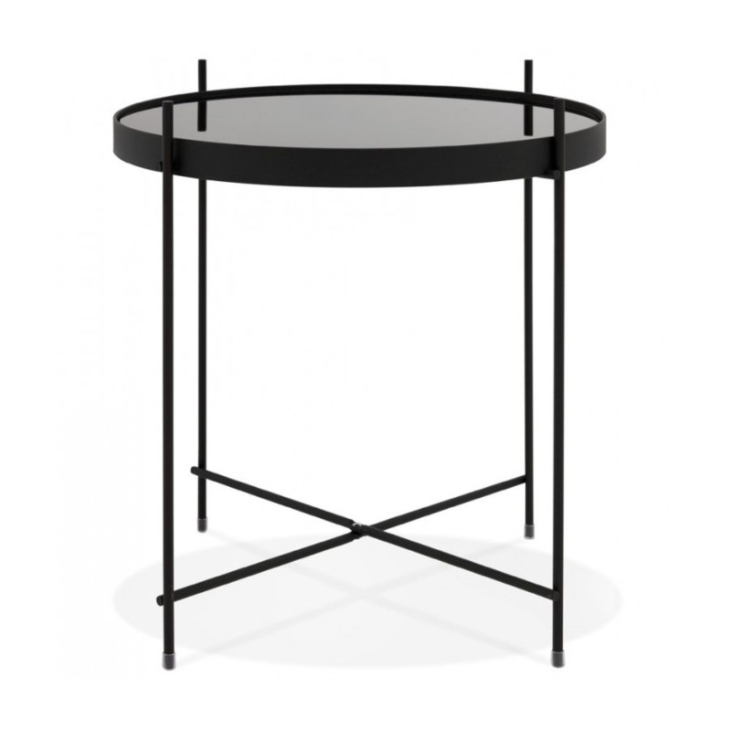 Table d’appoint KOLOS noire avec plateau en verre trempé et structure en métal noir