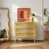 Commode SIXTINE jaune safran et cannage rotin 3 tiroirs