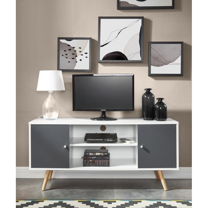 Meuble tv BABETTE  blanc et gris anthracite  116cm