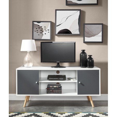 Meuble tv BABETTE  blanc et gris anthracite  116cm