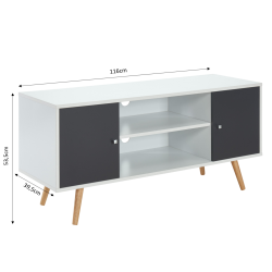 Meuble tv BABETTE  blanc et gris anthracite  116cm