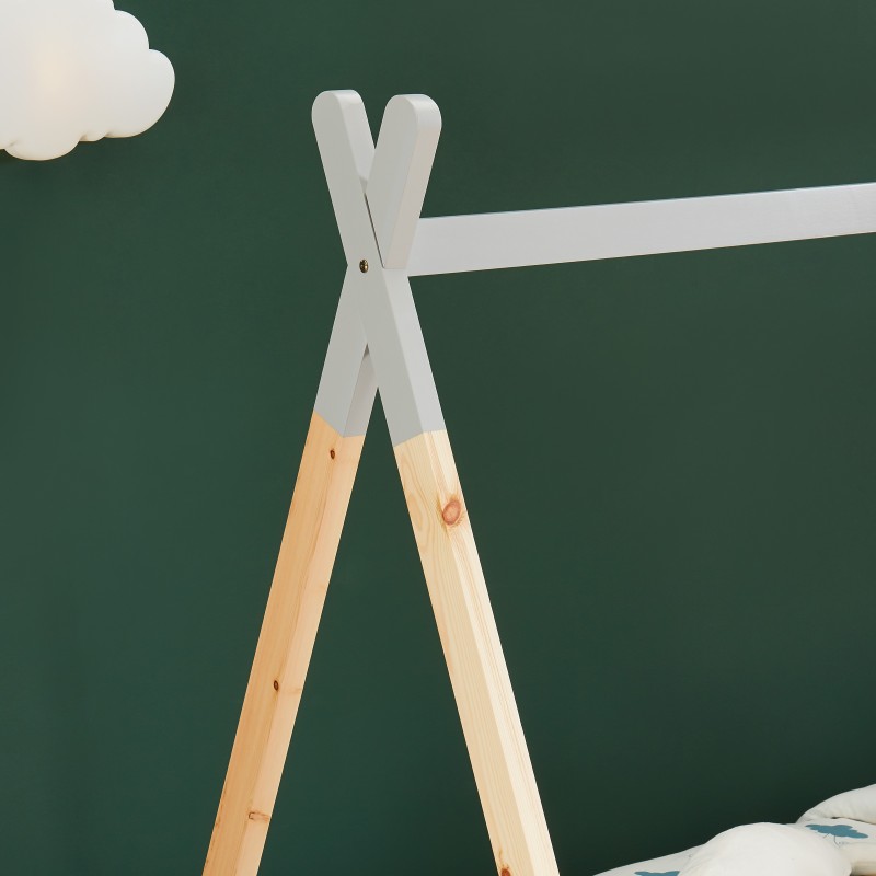 Lit enfant tipi TINY  pin gris  90x190 sommier inclus