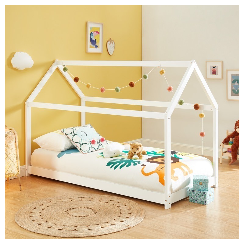 Lit enfant cabane TINY  pin blanc  70x140 sommier inclus