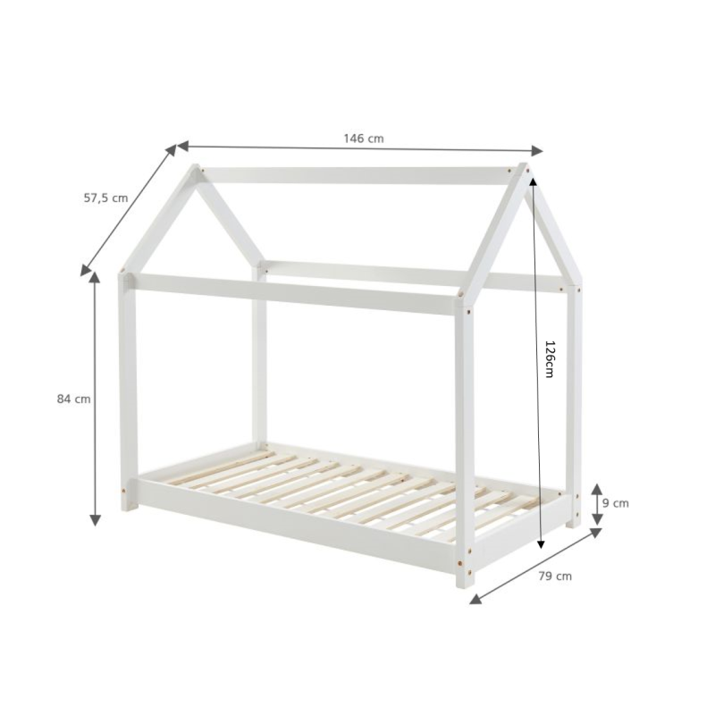 Lit enfant cabane TINY  pin blanc  70x140 sommier inclus