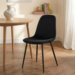 Lot de 4 chaises LENA velours noir pieds métal noir