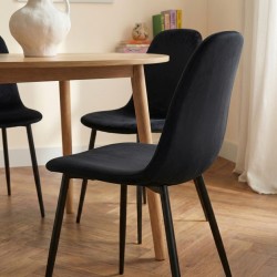 Lot de 4 chaises LENA velours noir pieds métal noir