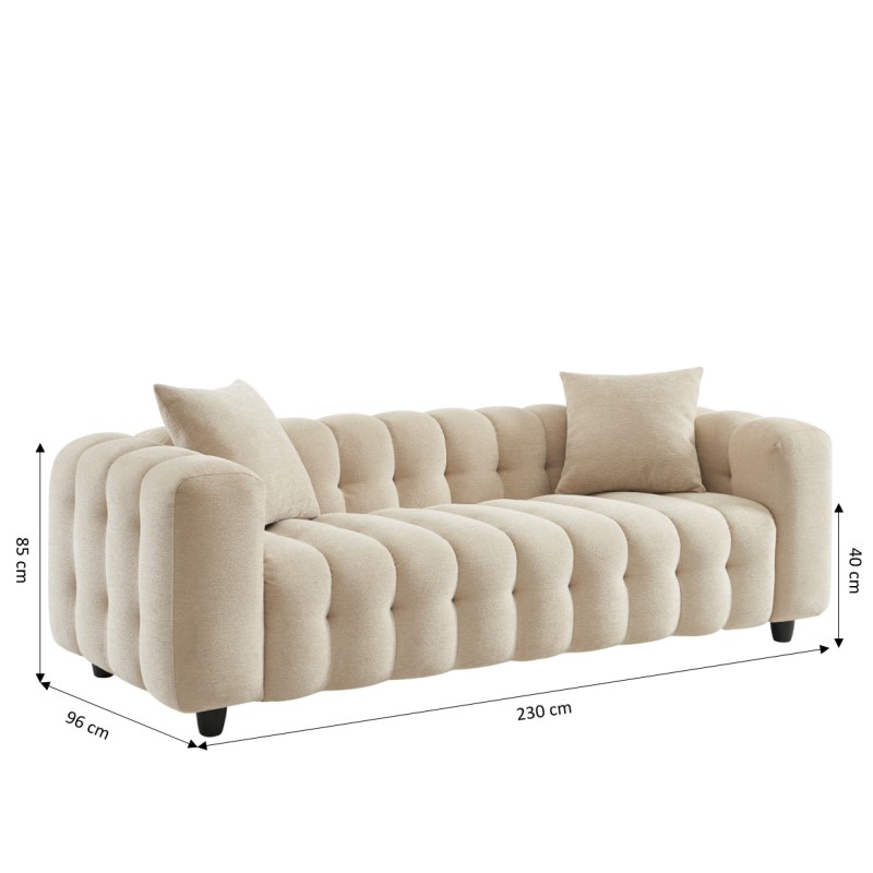 Canapé droit TOBI en tissu beige fixe 3 places