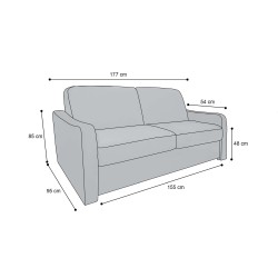 HORACE canapé droit convertible Rapido 3 places bleu nuit avec matelas Dunlopillo 15cm 140x200 cm