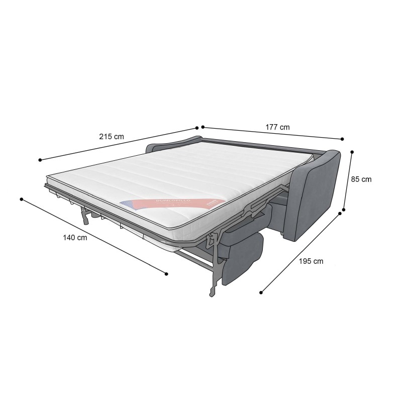 HORACE canapé droit convertible Rapido 3 places bleu nuit avec matelas Dunlopillo 15cm 140x200 cm