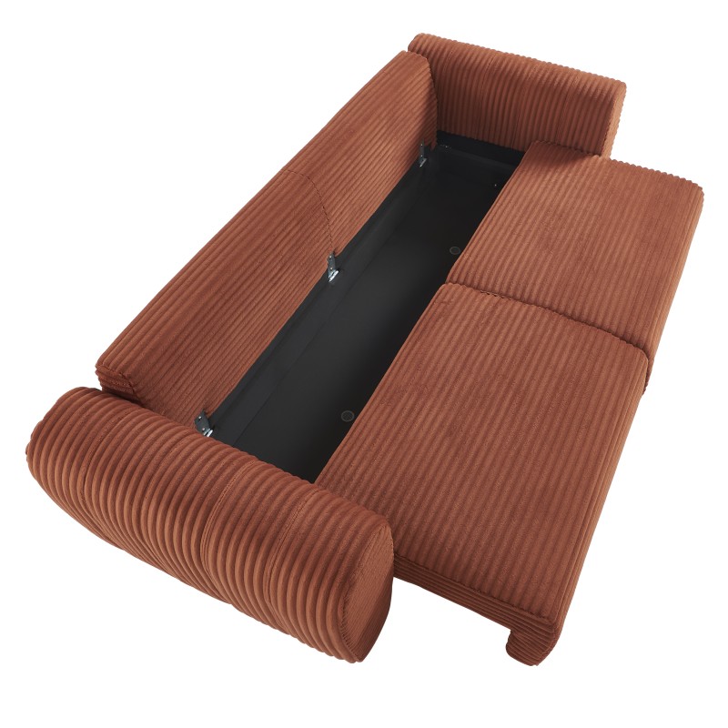 Canapé droit convertible LOIC en velours côtelé terracotta 3 places