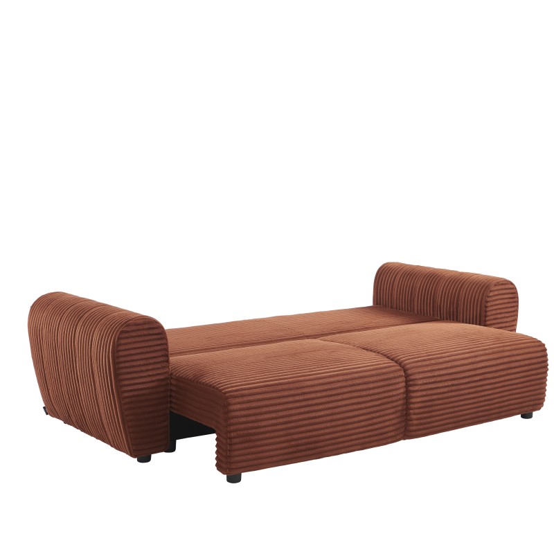 Canapé droit convertible LOIC en velours côtelé terracotta 3 places