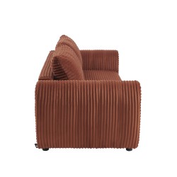 Canapé droit convertible LOIC en velours côtelé terracotta 3 places