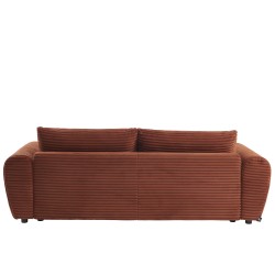 Canapé droit convertible LOIC en velours côtelé terracotta 3 places