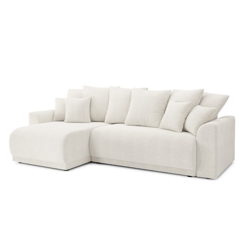 Canapé d'angle NOVA convertible tissu bouclette blanc 4 places