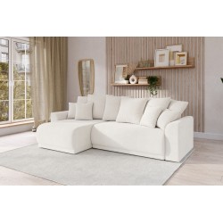 Canapé d'angle NOVA convertible tissu bouclette blanc 4 places