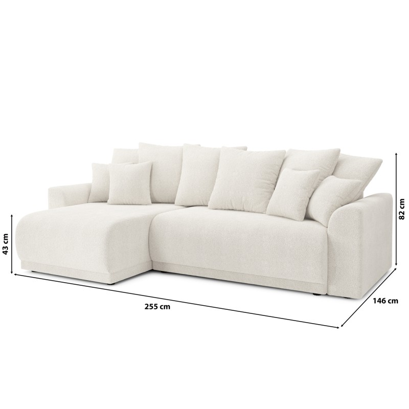 Canapé d'angle NOVA convertible tissu bouclette blanc 4 places