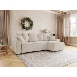 Canapé d'angle CHARTRONS convertible velours côtelé beige 4 places