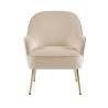 Fauteuil MARCELINO en velours beige avec piètement doré