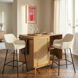 Lot de 2 tabourets de bar NILS tissu bouclette blanc