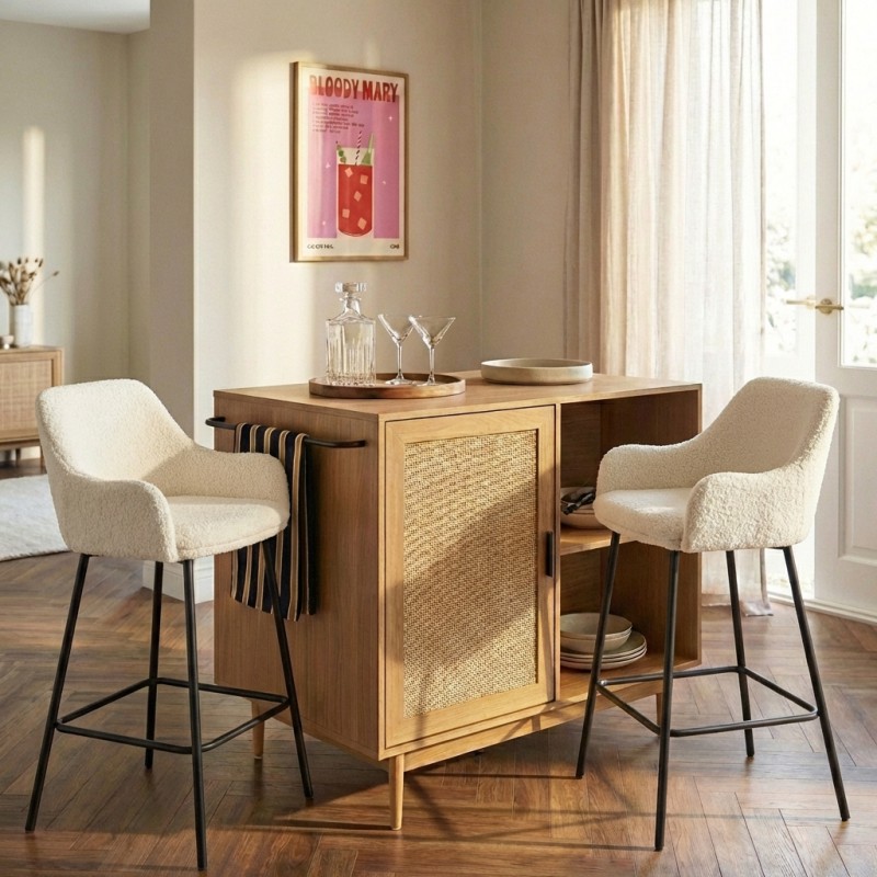 Lot de 2 tabourets de bar NILS tissu bouclette blanc