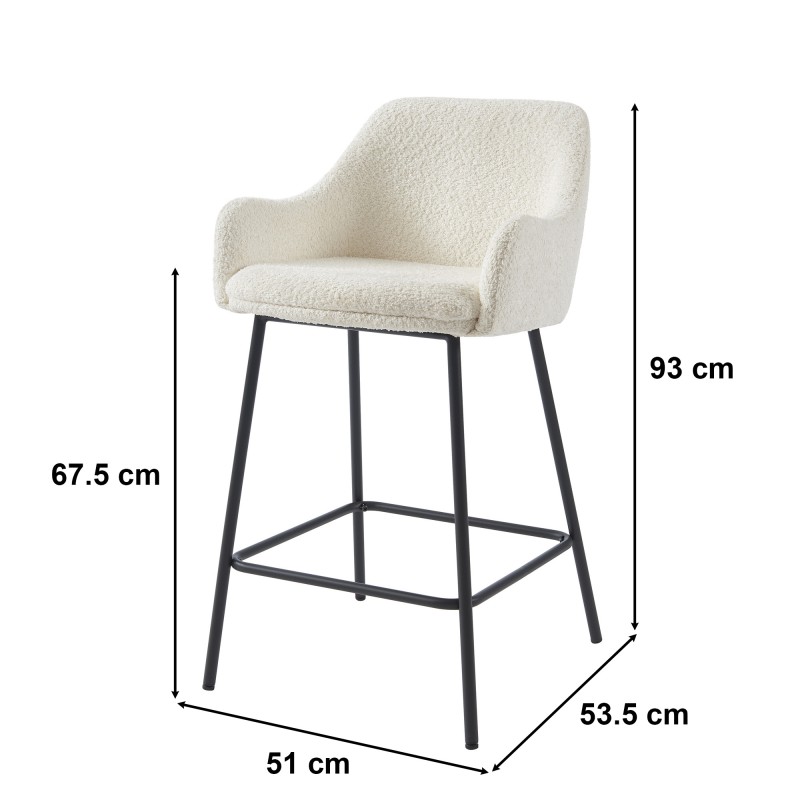 Lot de 2 tabourets de bar NILS tissu bouclette blanc