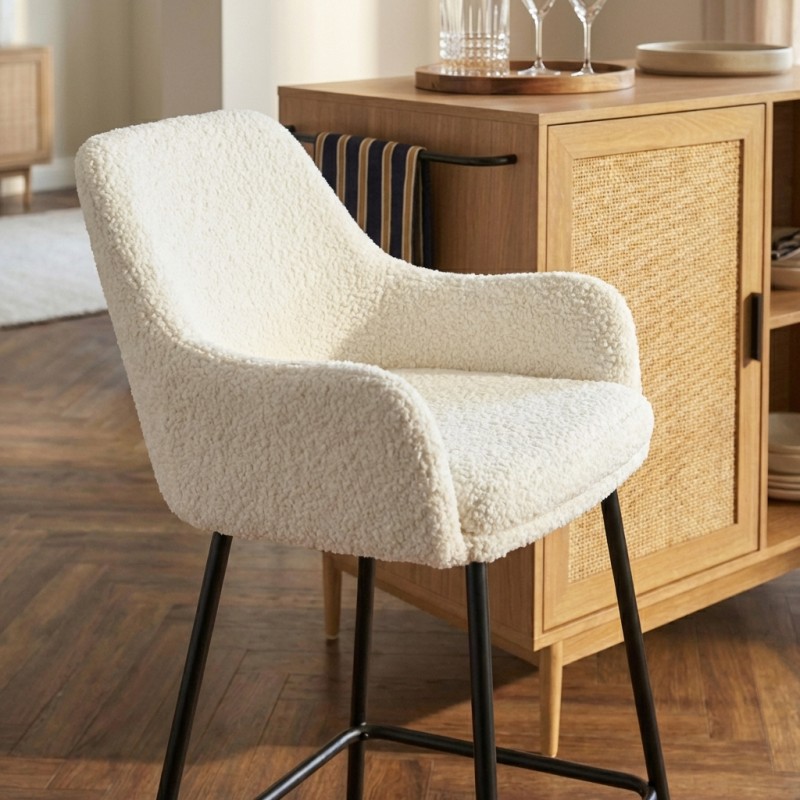 Lot de 2 tabourets de bar NILS tissu bouclette blanc