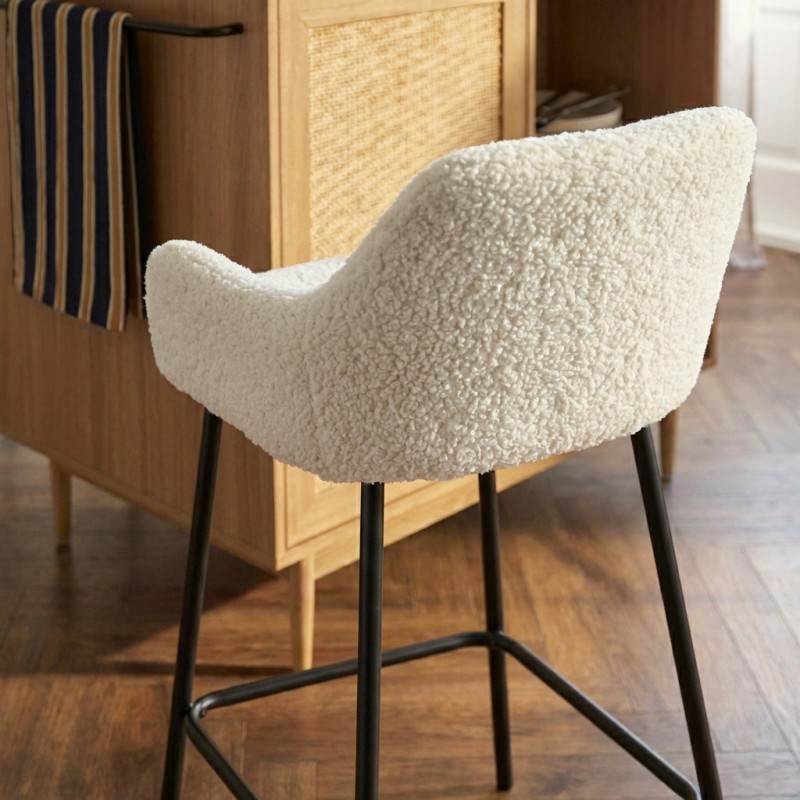 Lot de 2 tabourets de bar NILS tissu bouclette blanc