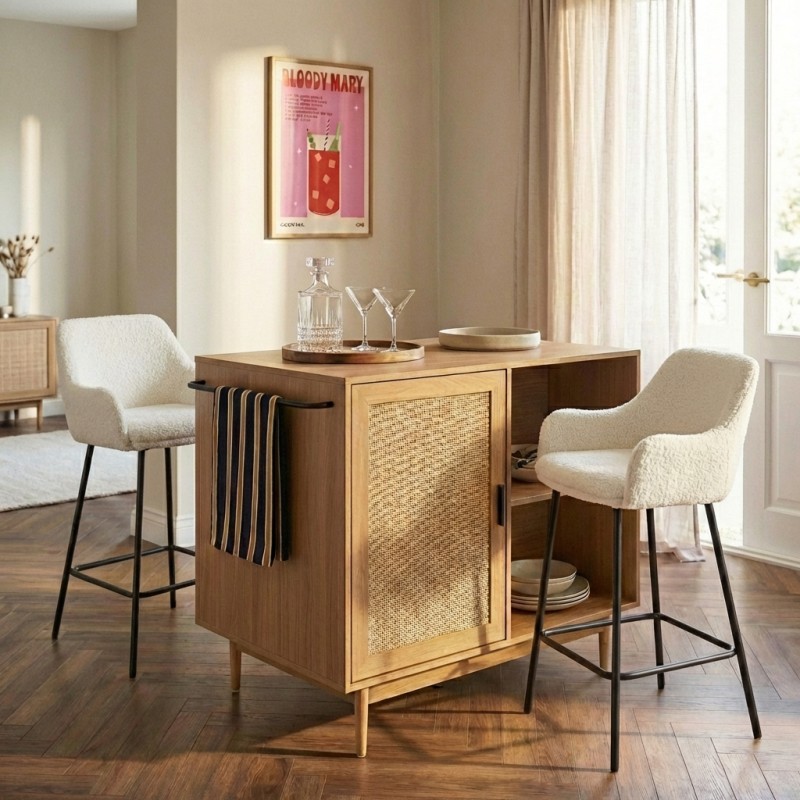 Lot de 2 tabourets de bar NILS tissu bouclette blanc