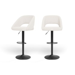 Lot de 2 tabourets de bar LENNY tissu bouclette blanc piètement en métal noir
