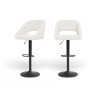 Lot de 2 tabourets de bar LENNY tissu bouclette blanc piètement en métal noir