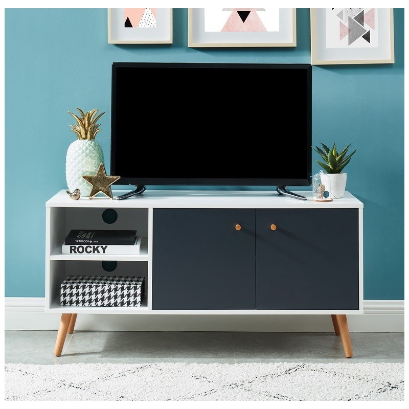 Meuble tv MAX  coloris gris et blanc 2 Portes - L110cm