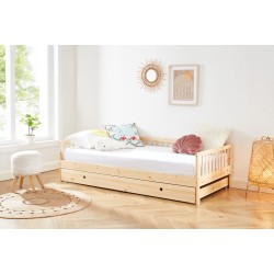 Lit enfant LOU avec tiroir  pin massif  90x190 sommier inclus