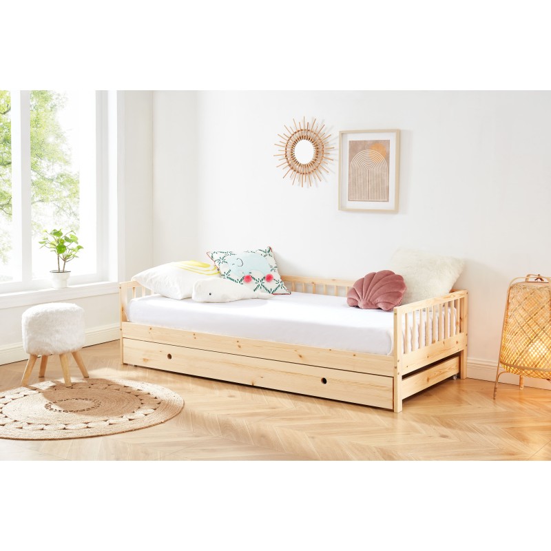 Lit enfant LOU avec tiroir  pin massif  90x190 sommier inclus