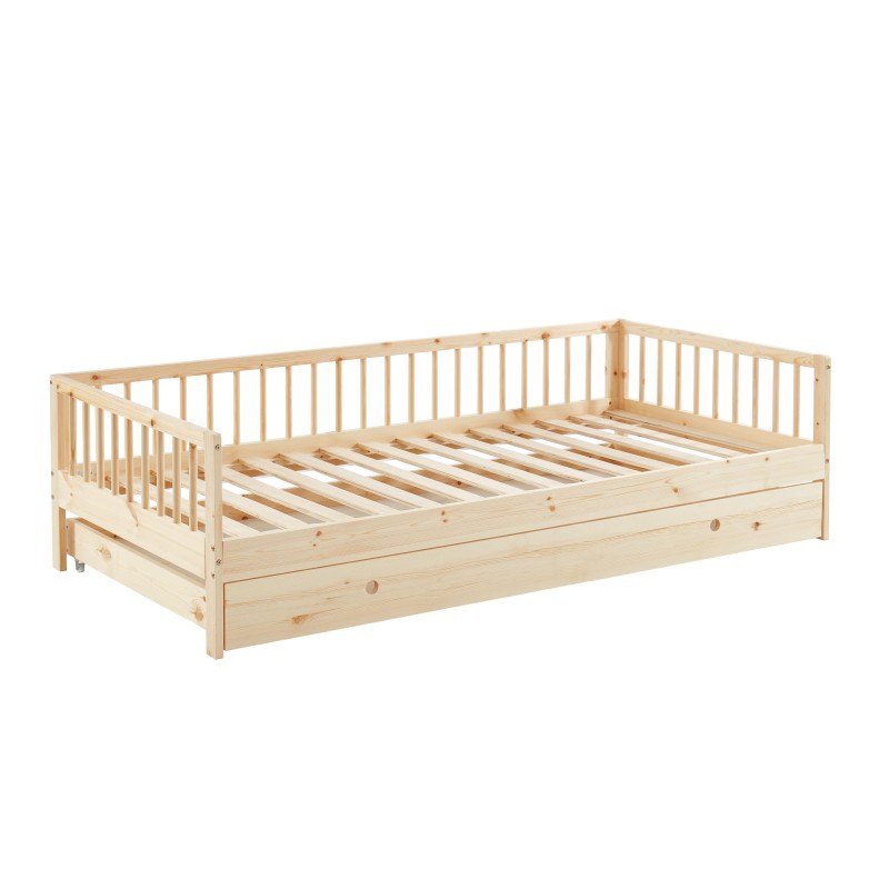 Lit enfant LOU avec tiroir  pin massif  90x190 sommier inclus