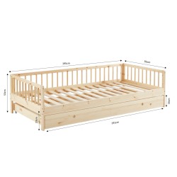 Lit enfant LOU avec tiroir  pin massif  90x190 sommier inclus