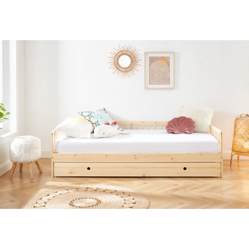 Lit enfant LOU avec tiroir  pin massif  90x190 sommier inclus