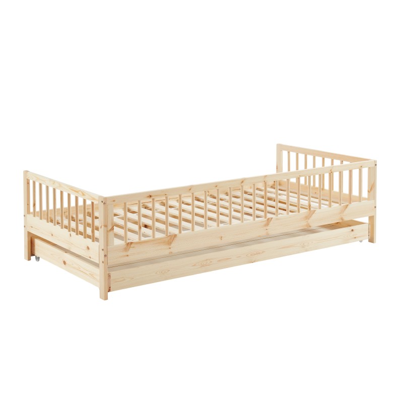 Lit enfant LOU avec tiroir  pin massif  90x190 sommier inclus