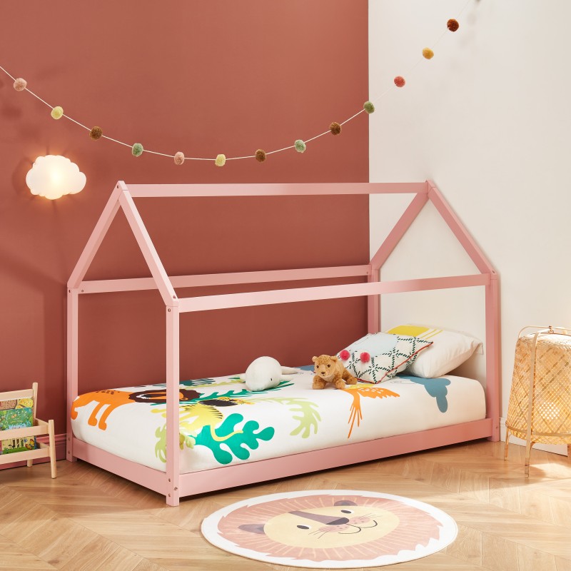 Lit enfant cabane TINY  pin rose  90x190 sommier inclus