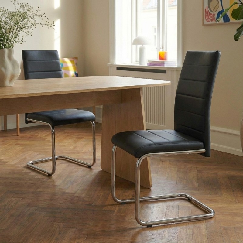 Lot de 2 chaises MARA simili noir pieds métal chromé