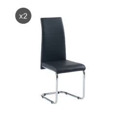 Lot de 2 chaises MARA simili noir pieds métal chromé