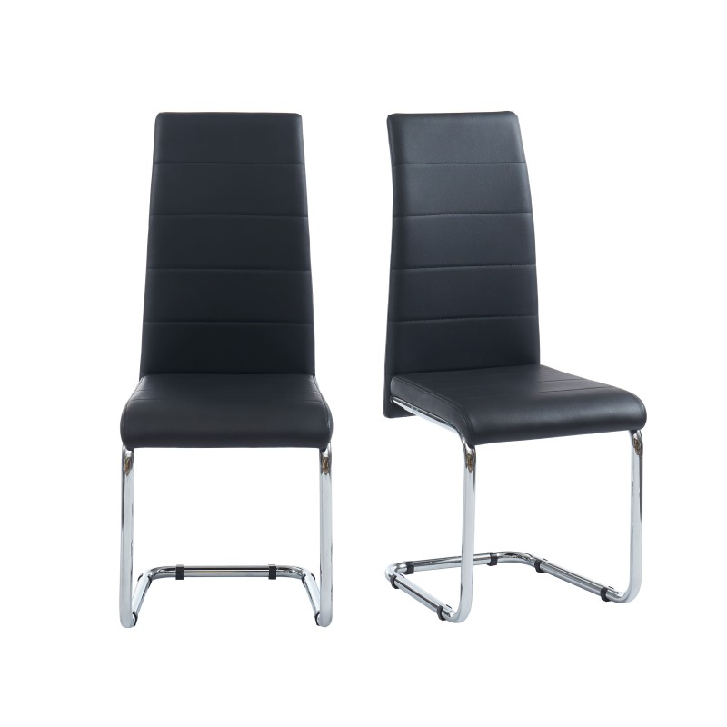 Lot de 2 chaises MARA simili noir pieds métal chromé