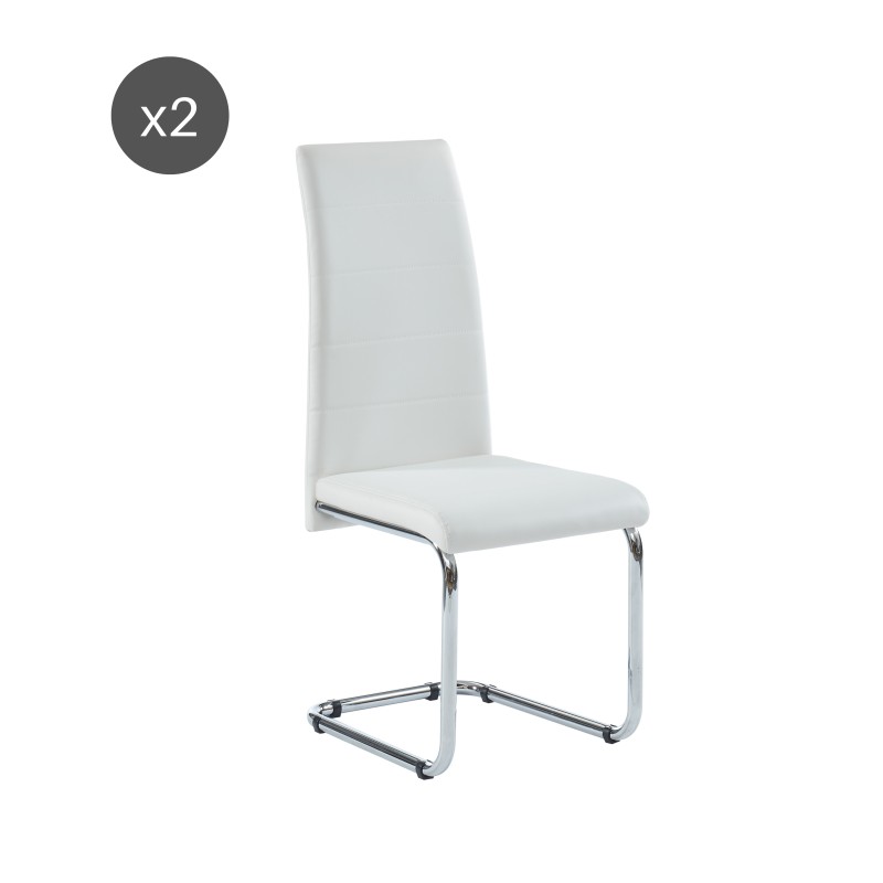 Lot de 2 chaises MARA simili blanc pieds métal chromé