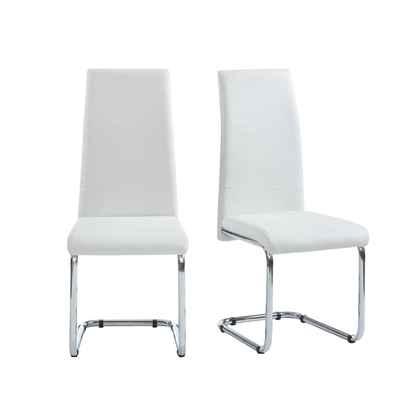 Lot de 2 chaises MARA simili blanc pieds métal chromé