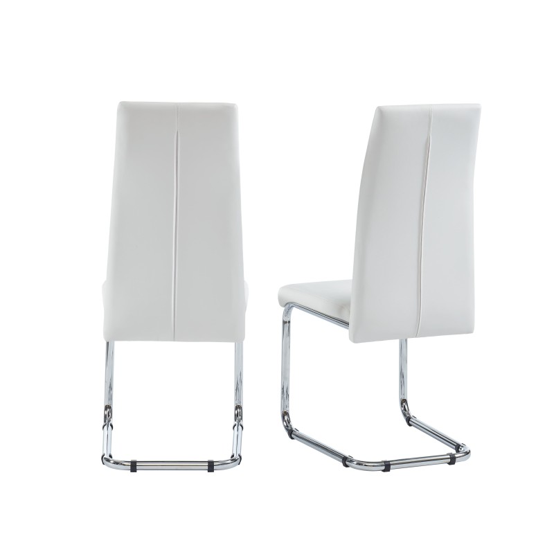 Lot de 2 chaises MARA simili blanc pieds métal chromé