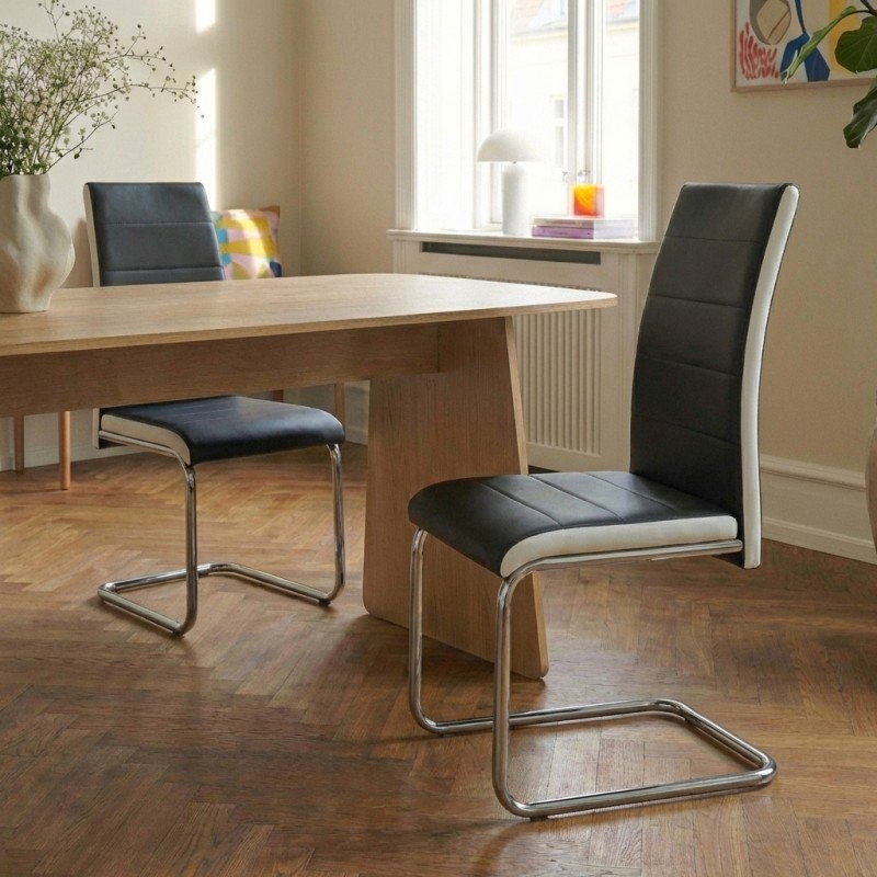 Lot de 2 chaises MARA simili noir et blanc pieds métal chromé