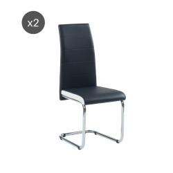Lot de 2 chaises MARA simili noir et blanc pieds métal chromé