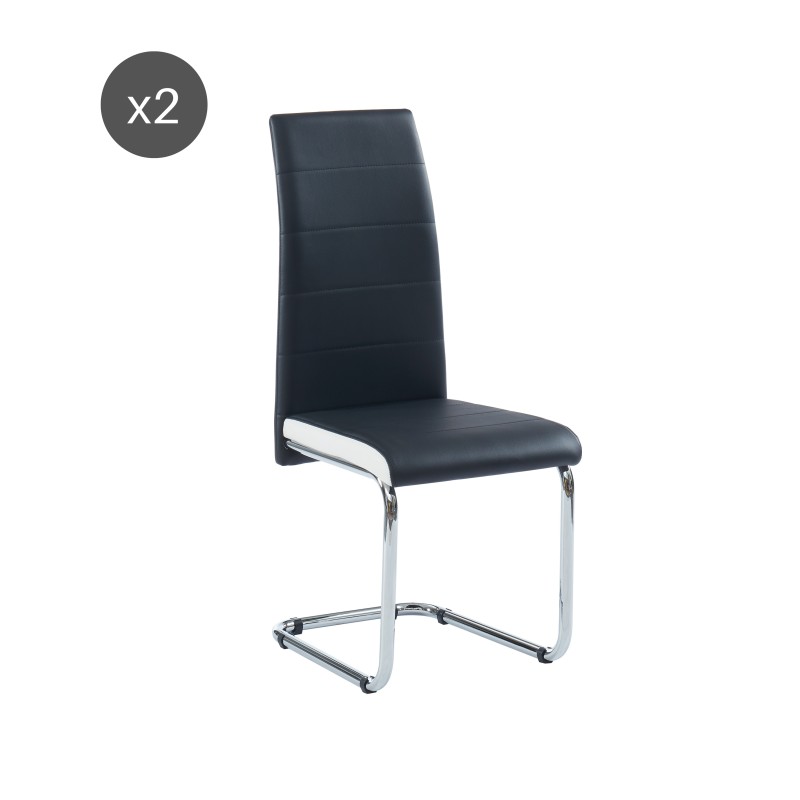 Lot de 2 chaises MARA simili noir et blanc pieds métal chromé