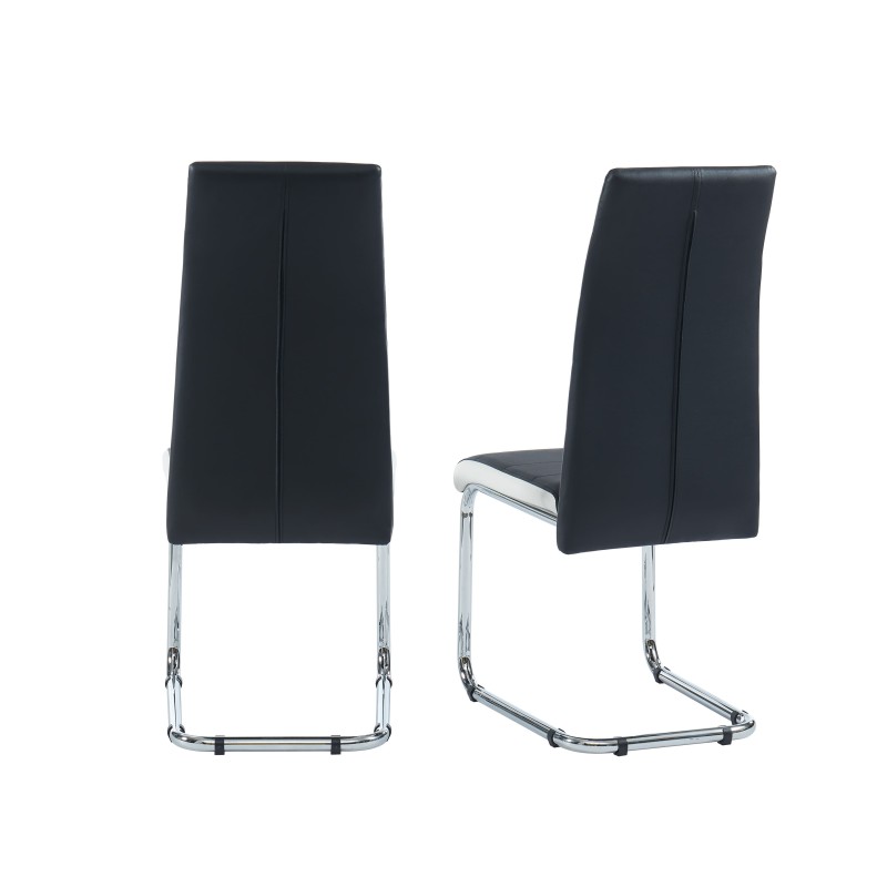Lot de 2 chaises MARA simili noir et blanc pieds métal chromé
