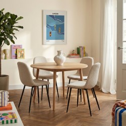 Lot de 4 chaises LENA tissu bouclette écru pieds métal noir